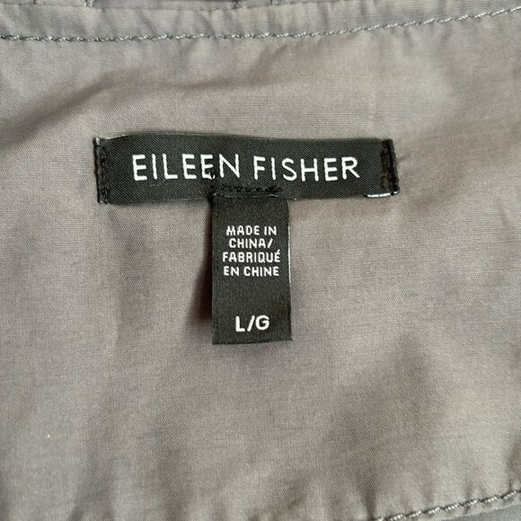 Eileen Fisher Women’s lightweight hooded packable gray charcoal jacket large! - Picture 8 of 11